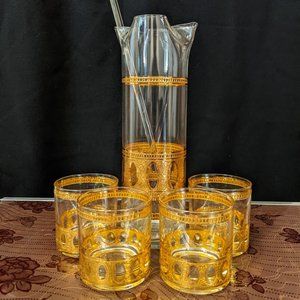 Culver Ltd Vintage 22 karat gold Martini Set - pitcher and four glasses